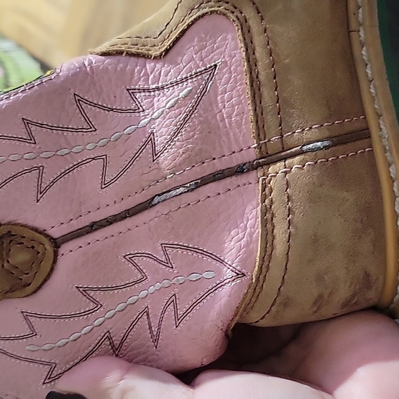 JOHN DEERE Pull On Pink Tan Leather Western Boots 12M Boys - Picture 15 of 15